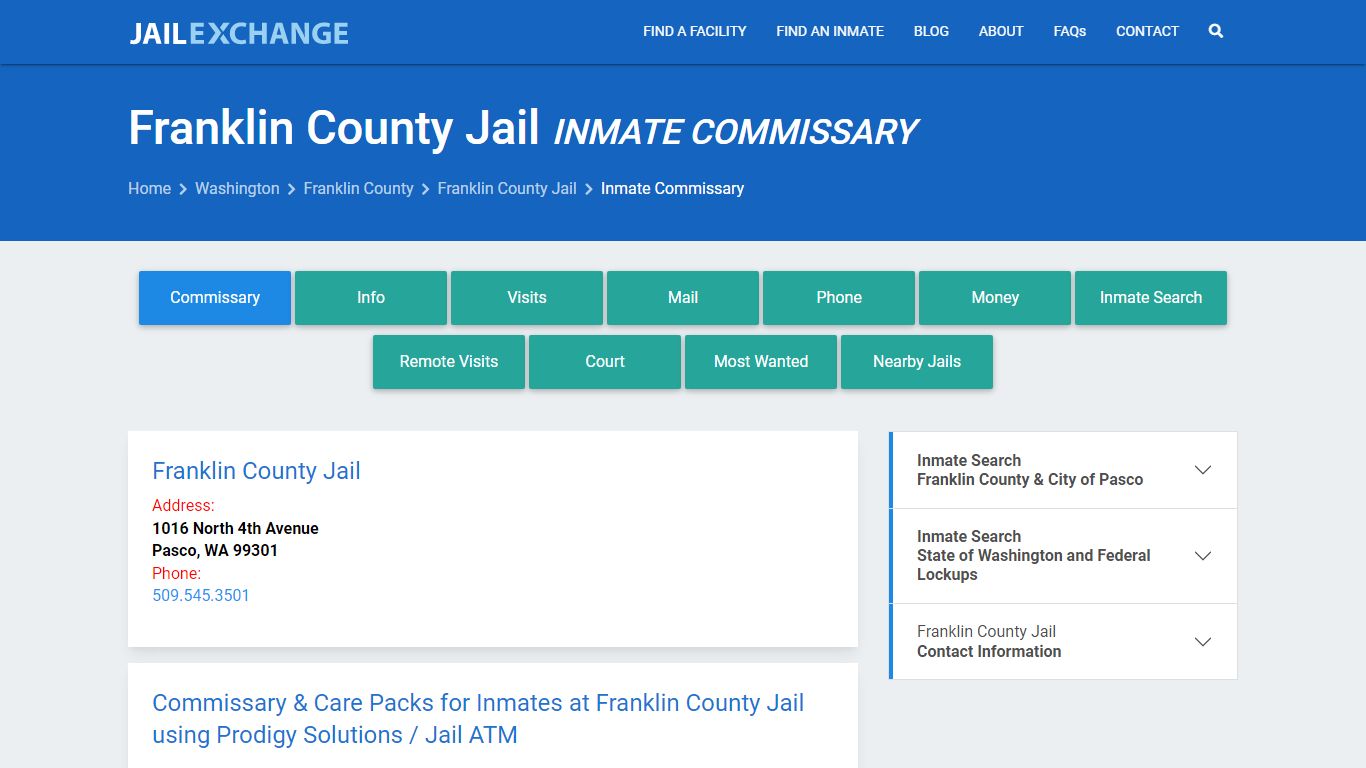 Inmate Commissary, Care Packs - Franklin County Jail, WA